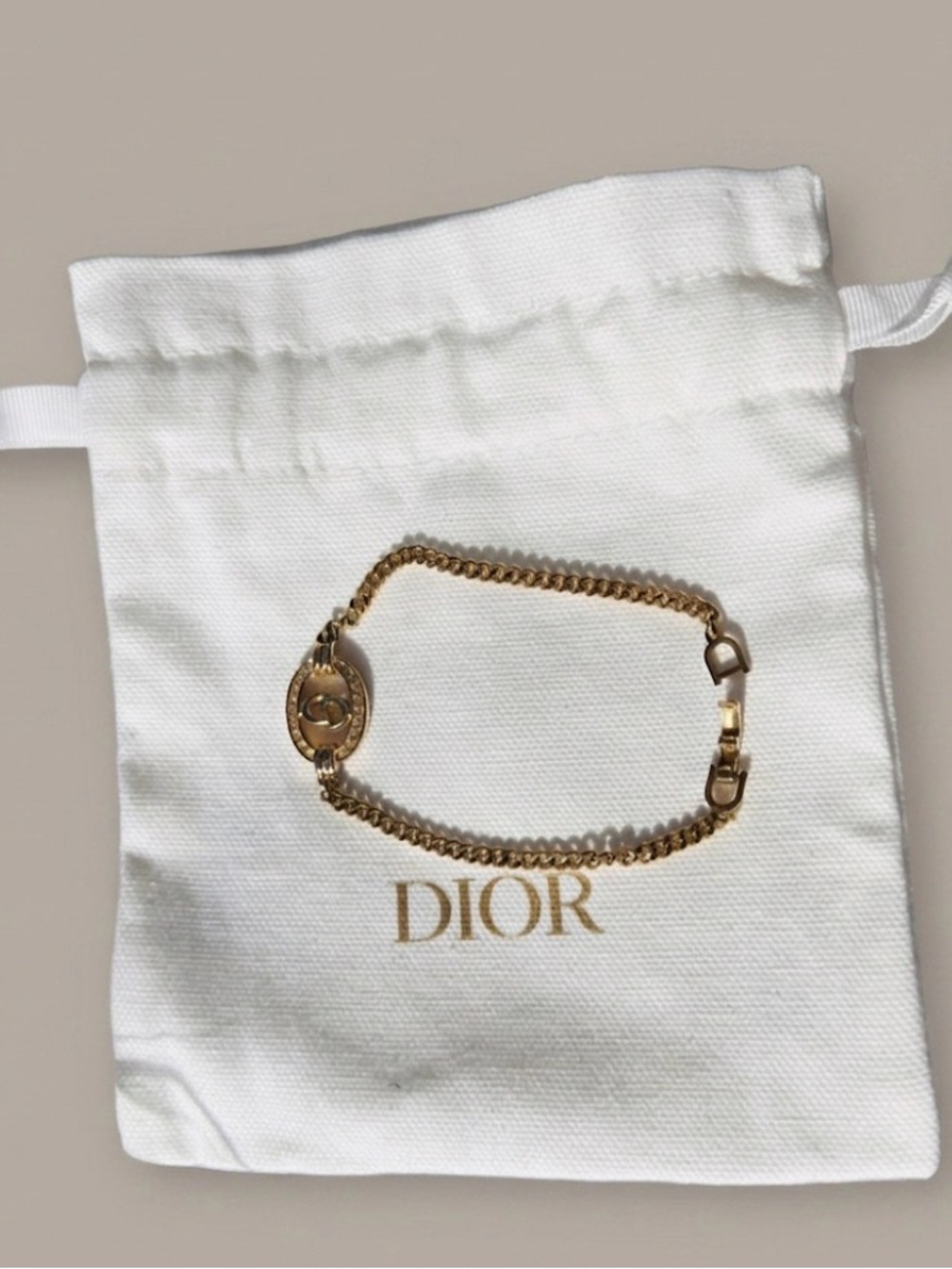 Authentic Vintage Christian Dior CD Logo Pave Gold Curb Chain Bracelet - Picture 4 of 13